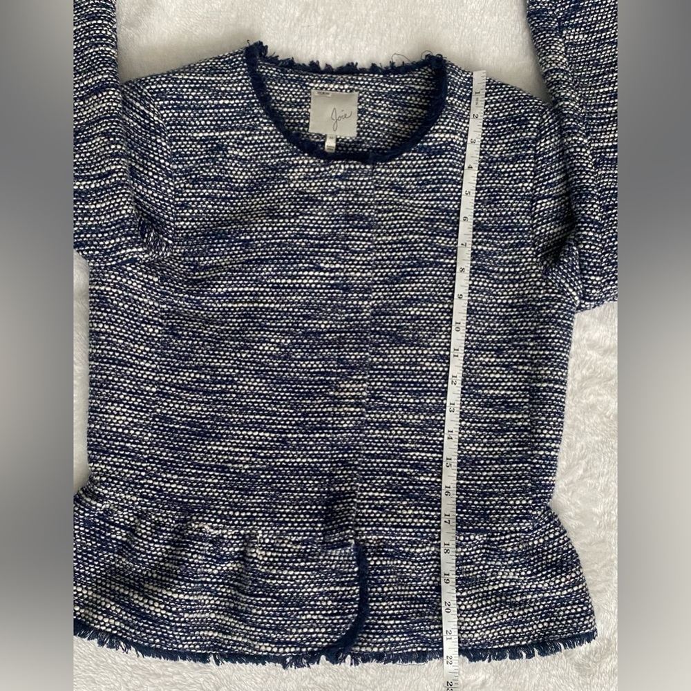 "Joie Milligan" tweed peplum jacket in a blue and white color scheme. - Picture 11 of 12